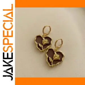 Gold Wavy Hoop Earrings with Red Stones