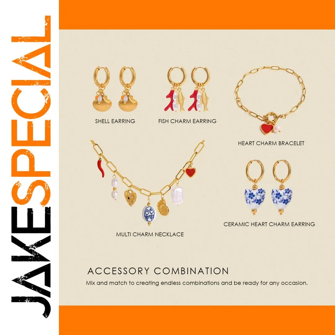 Gold Stainless Steel Jewelry Set with Charms 1 Gold Stainless Steel Jewelry Set with Charms