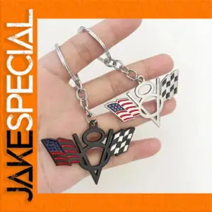 V8 Engine & American Flag Keychain