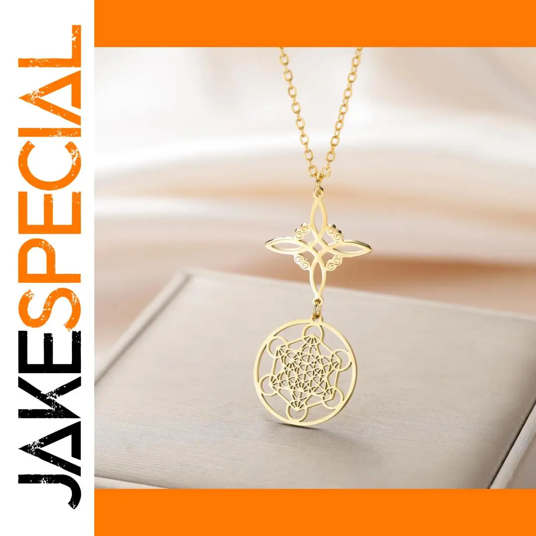 Metatron Cube Witch Knot Necklace in Stainless Steel 1 Metatron Cube Witch Knot Necklace in Stainless Steel