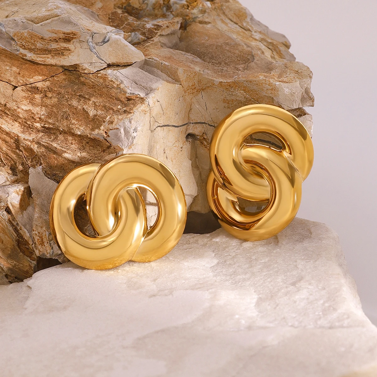 Stainless Steel Gold Earrings with Heart Pattern 2 Stainless Steel Gold Earrings with Heart Pattern - Image 2