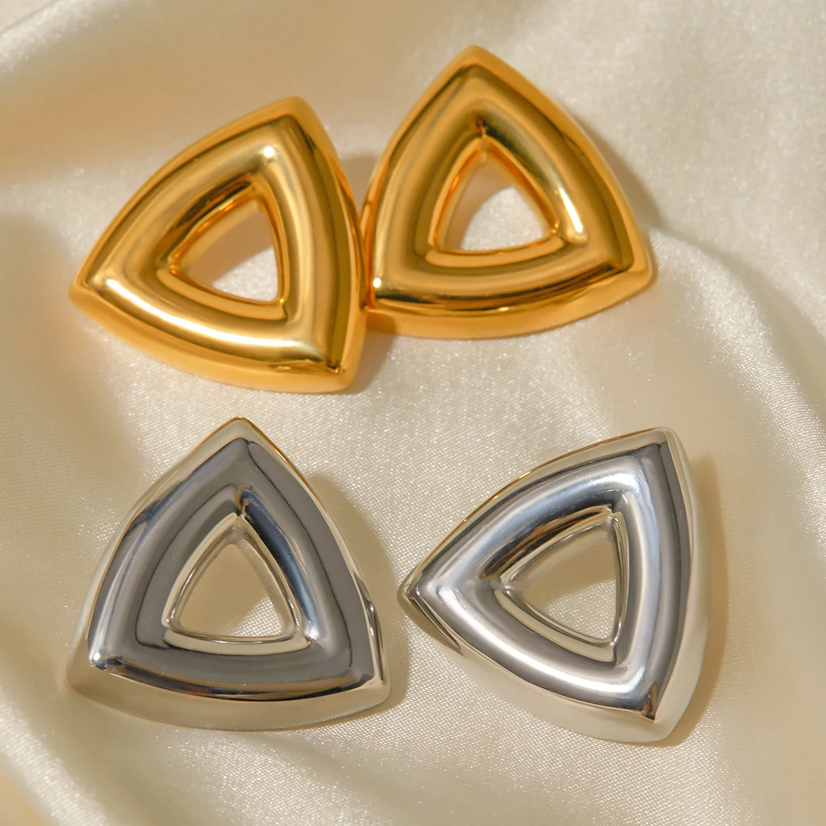 Stainless Steel Gold Triangle Earrings 5 Stainless Steel Gold Triangle Earrings - Image 5