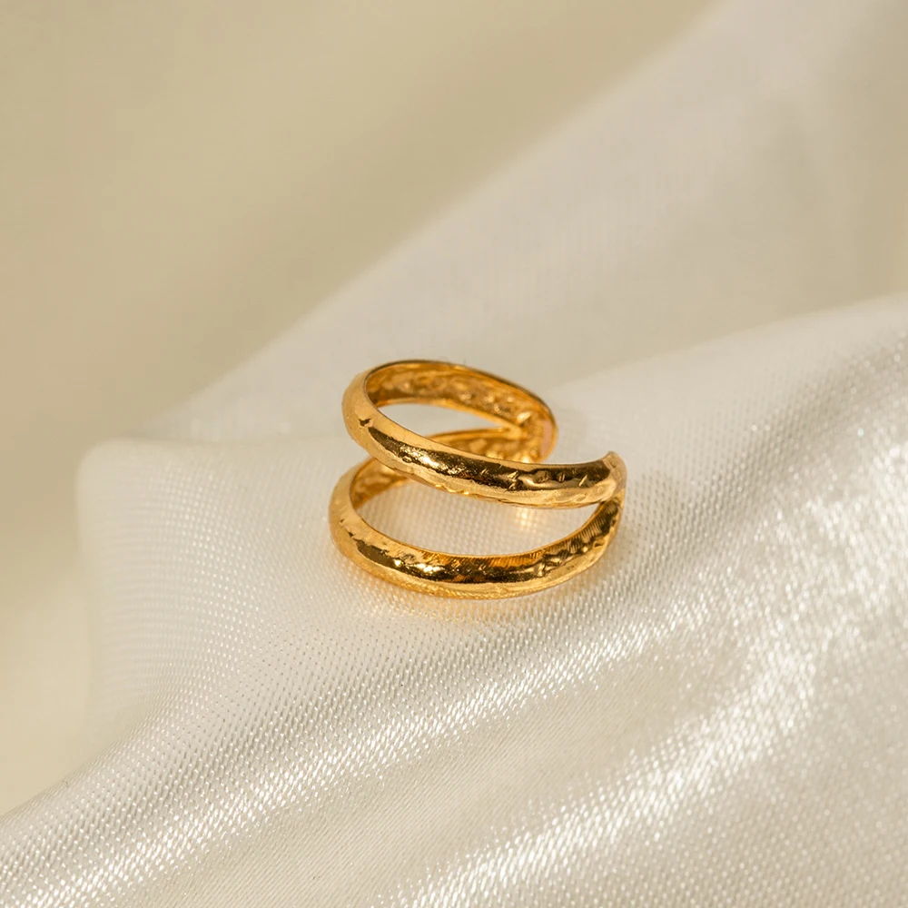 Gold Stainless Steel Double Circular Earrings 3 Gold Stainless Steel Double Circular Earrings - Image 3