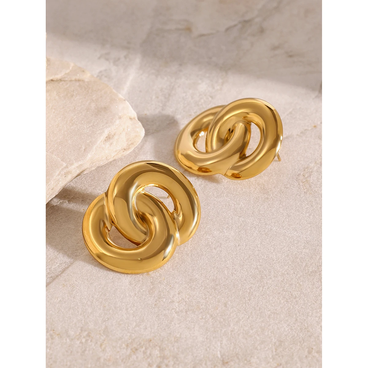 Stainless Steel Gold Earrings with Heart Pattern 5 Stainless Steel Gold Earrings with Heart Pattern - Image 5