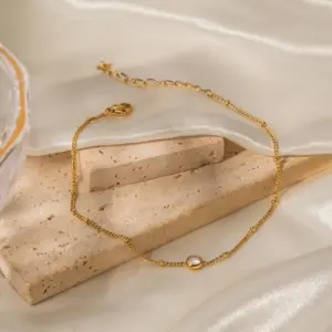 Stainless Steel Gold Anklet with Zircon Accent 7 A152c8b0c1daf44869a614189200f0cb1j