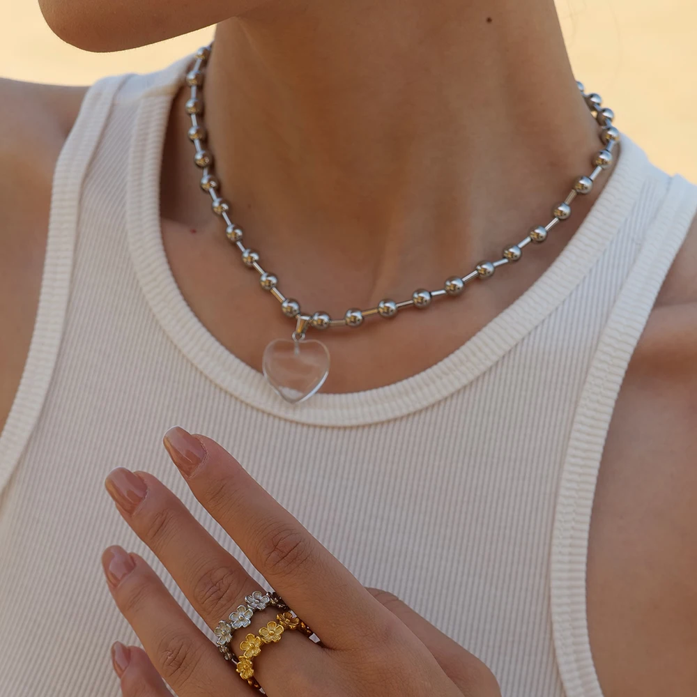 Women's Stainless Steel Gold Necklace with Beads 3 Women's Stainless Steel Gold Necklace with Beads - Image 3