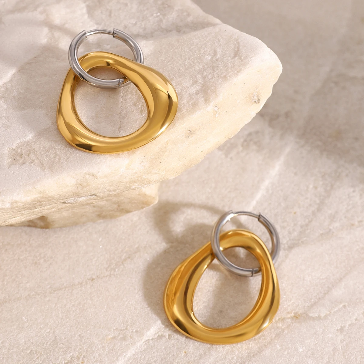 Gold Stainless Steel Irregular Earrings 5 Gold Stainless Steel Irregular Earrings - Image 5