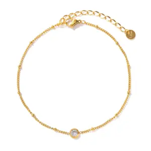 Stainless Steel Gold Anklet with Zircon Accent 11 A1750d13738f34e408c1797a4539d8846t