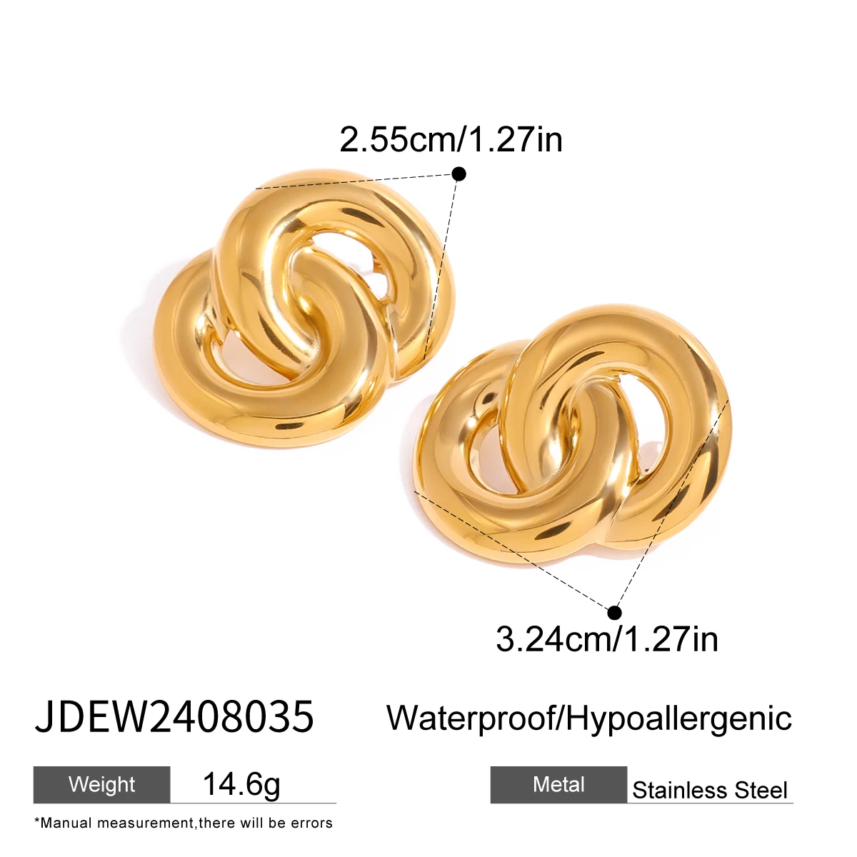 Stainless Steel Gold Earrings with Heart Pattern 6 Stainless Steel Gold Earrings with Heart Pattern - Image 6