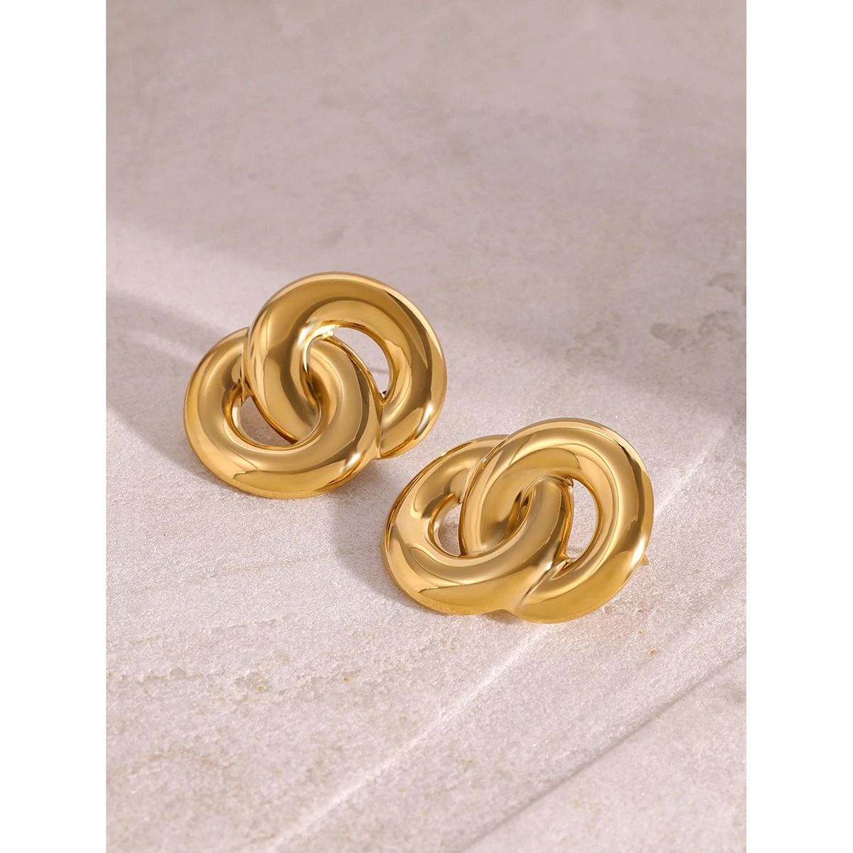 Stainless Steel Gold Earrings with Heart Pattern 3 Stainless Steel Gold Earrings with Heart Pattern - Image 3