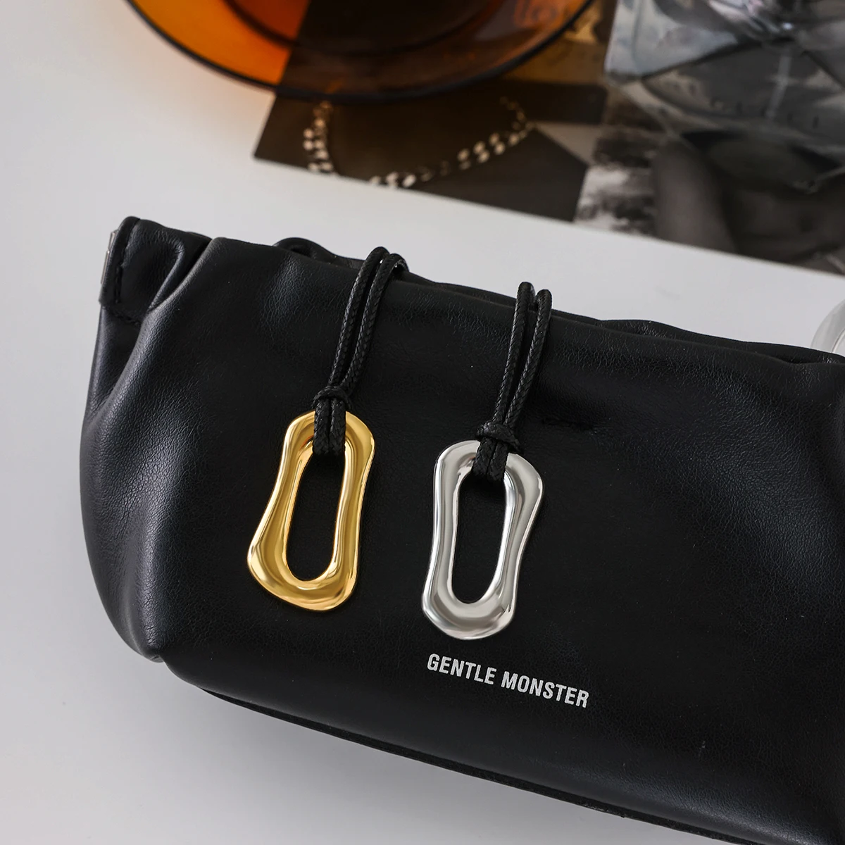 Stainless Steel Gold-Tone Necklace with Black Rope 4 Stainless Steel Gold-Tone Necklace with Black Rope - Image 4