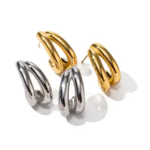 Stainless Steel Double-Layer CC Hoop Earrings 13 A25023af746e242c080b3c20bfaba4912N