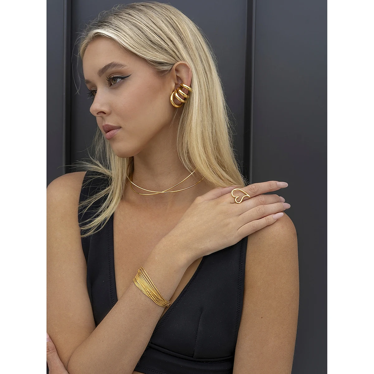 Bold Gold Stainless Steel Geometric Earrings 5 Bold Gold Stainless Steel Geometric Earrings - Image 5