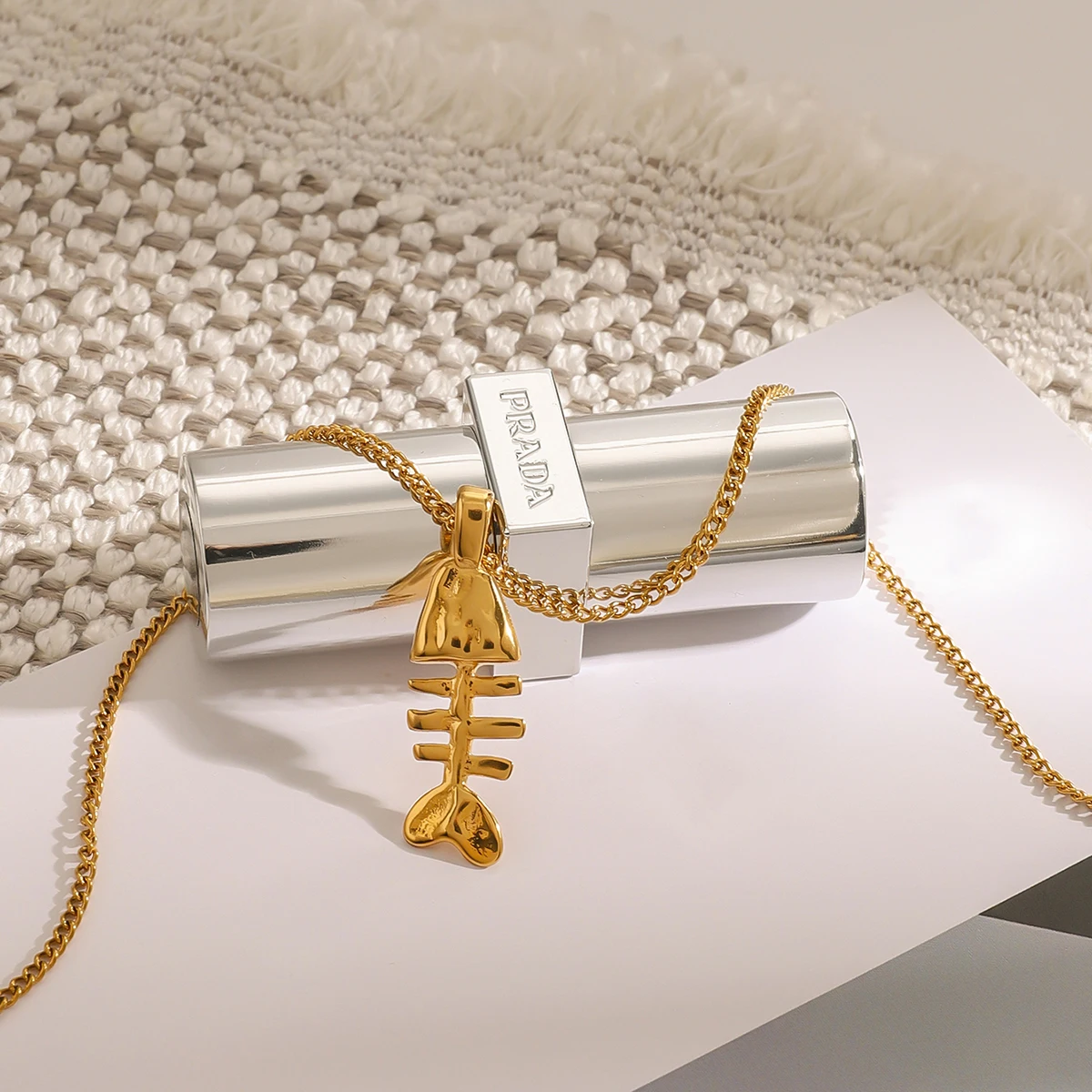 Stainless Steel Fishbone Pendant Necklace 6 Stainless Steel Fishbone Pendant Necklace - Image 6