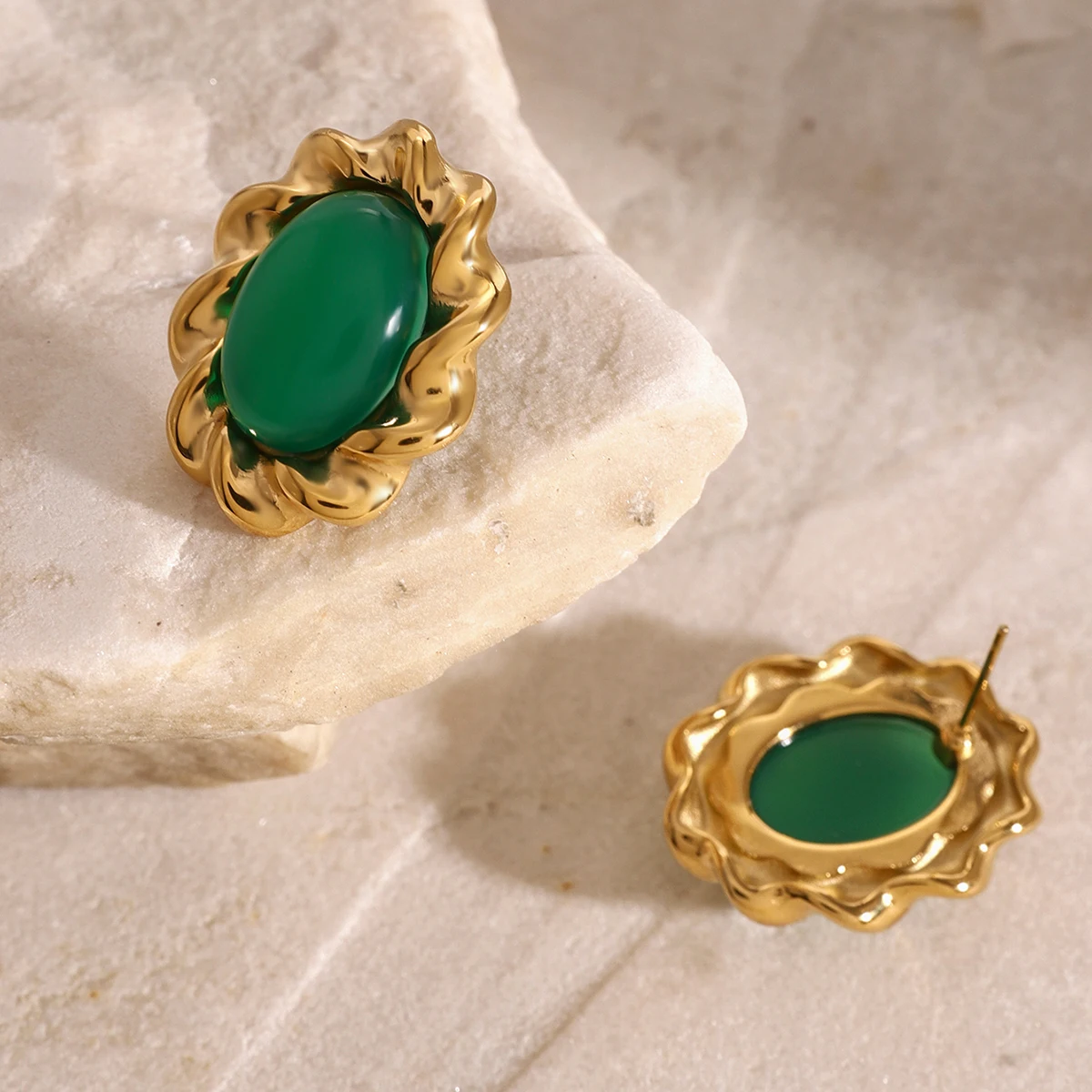 Vintage Stainless Steel Oval Cabochon Earrings 4 Vintage Stainless Steel Oval Cabochon Earrings - Image 4