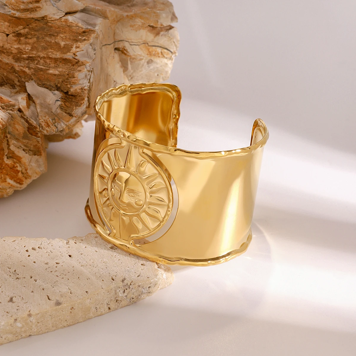 Vibrant Stainless Steel Sunburst Cuff Bracelet 5 Vibrant Stainless Steel Sunburst Cuff Bracelet - Image 5