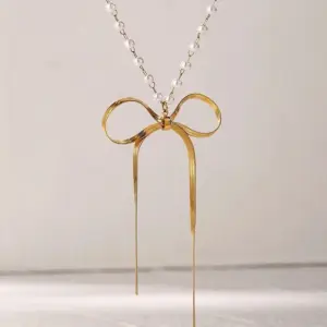 Stainless Steel Gold Bowknot Necklace for Women