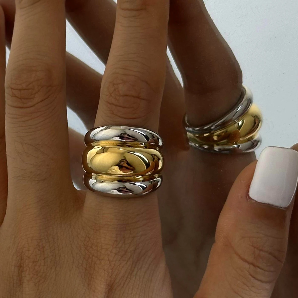 Stainless Steel Gold Tone Geometric Ring 3 Stainless Steel Gold Tone Geometric Ring - Image 3