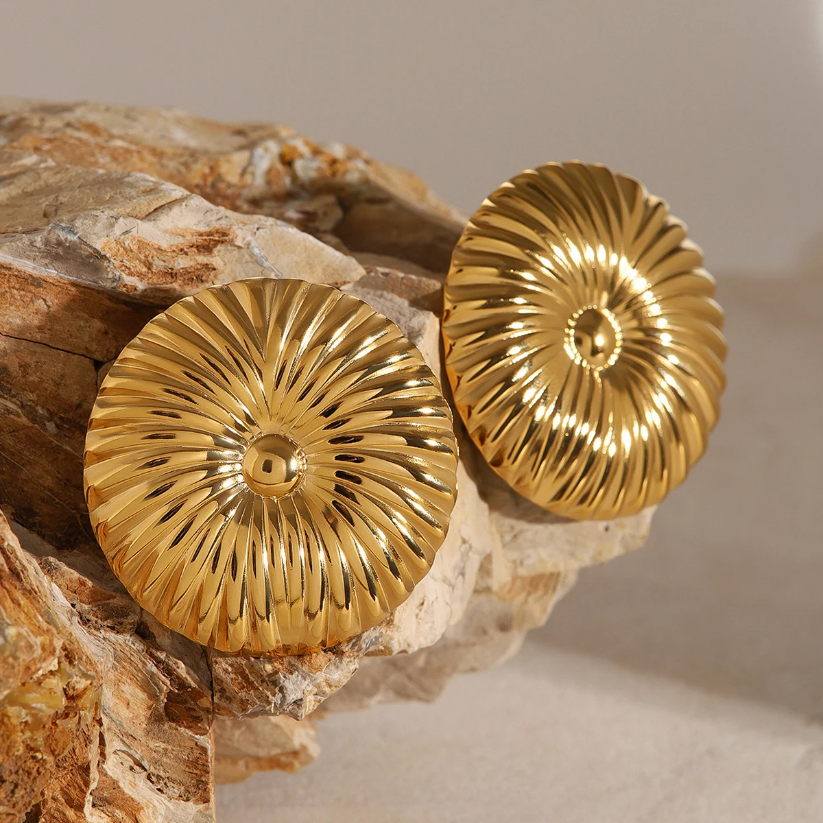 Stainless Steel Gold Earrings, 25mm Diameter 3 Stainless Steel Gold Earrings, 25mm Diameter - Image 3