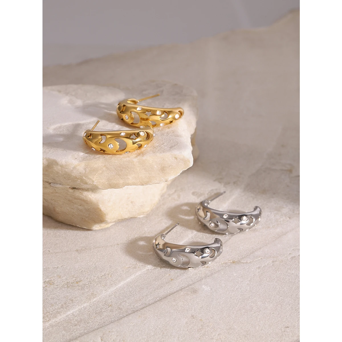 Celestial Stainless Steel Crescent Earrings 3 Celestial Stainless Steel Crescent Earrings - Image 3