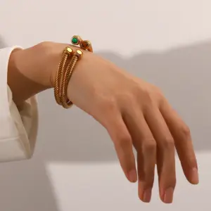 Stainless Steel Green Accent Bangle 11 A3e99132fe3134266b5f6b3bba6510431m