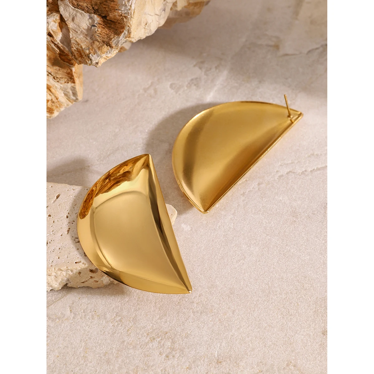 Bold Gold Stainless Steel Demi-Lune Earrings 2 Bold Gold Stainless Steel Demi-Lune Earrings - Image 2