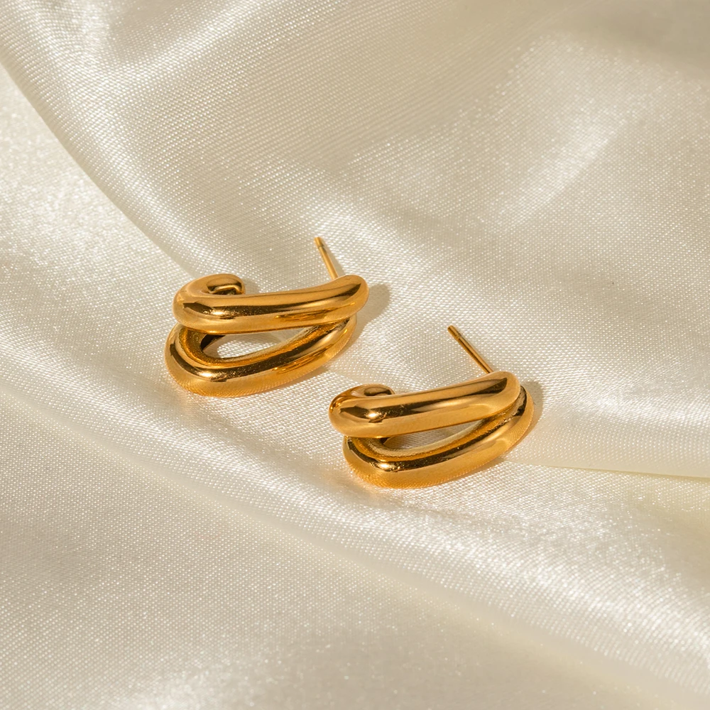 Stainless Steel Double-Layer CC Hoop Earrings 3 Stainless Steel Double-Layer CC Hoop Earrings - Image 3