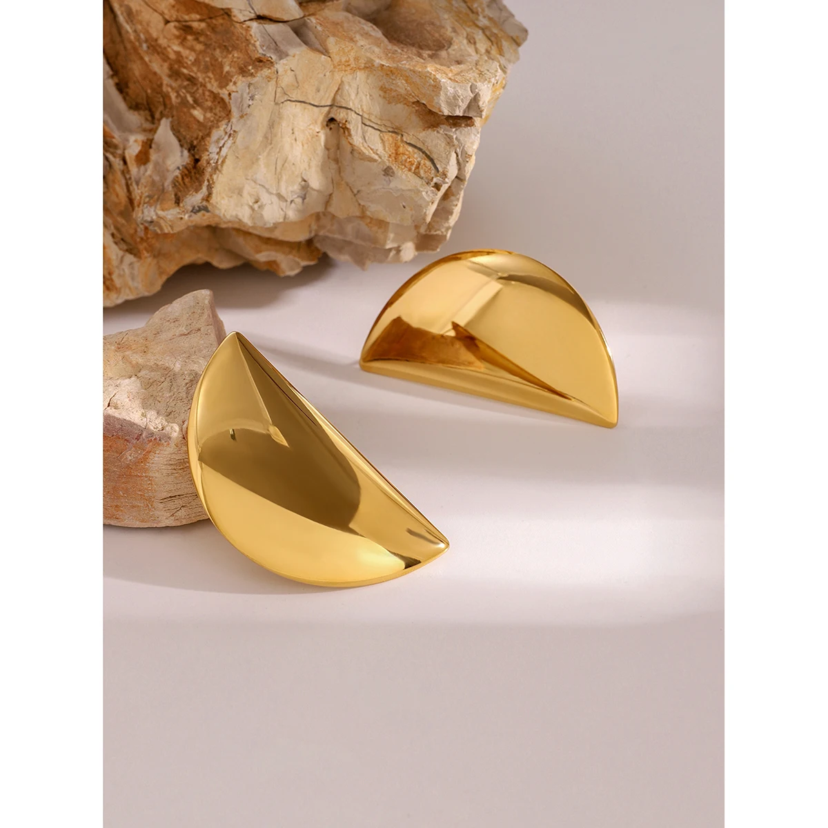Bold Gold Stainless Steel Demi-Lune Earrings 3 Bold Gold Stainless Steel Demi-Lune Earrings - Image 3
