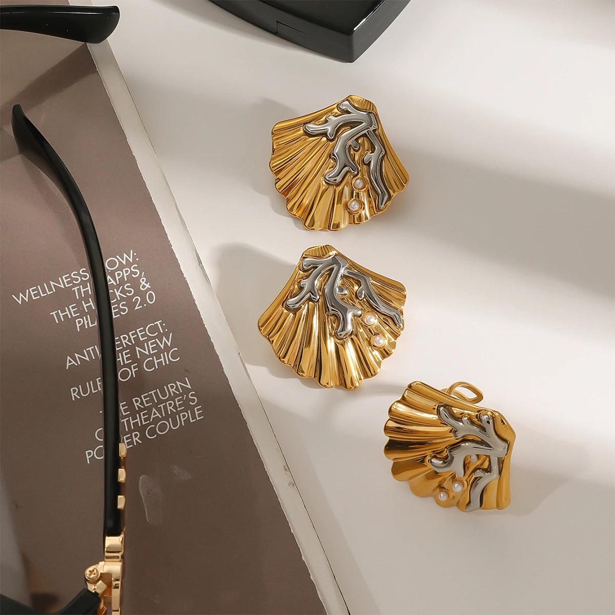 Sea-Inspired Gold Stainless Steel Earrings 4 Sea-Inspired Gold Stainless Steel Earrings - Image 4