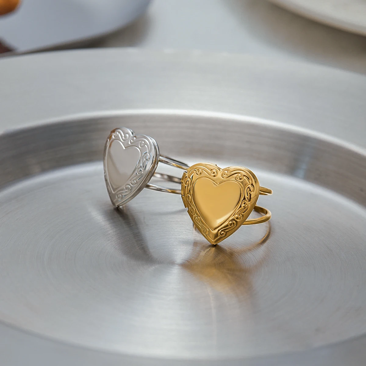 Stainless Steel Heart Ring with Gold Finish 5 Stainless Steel Heart Ring with Gold Finish - Image 5