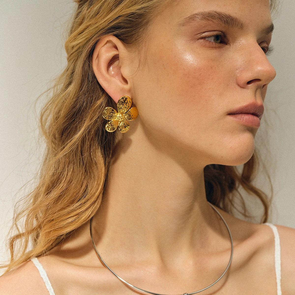 Stainless Steel Gold Floral Earring for Women 2 Stainless Steel Gold Floral Earring for Women - Image 2