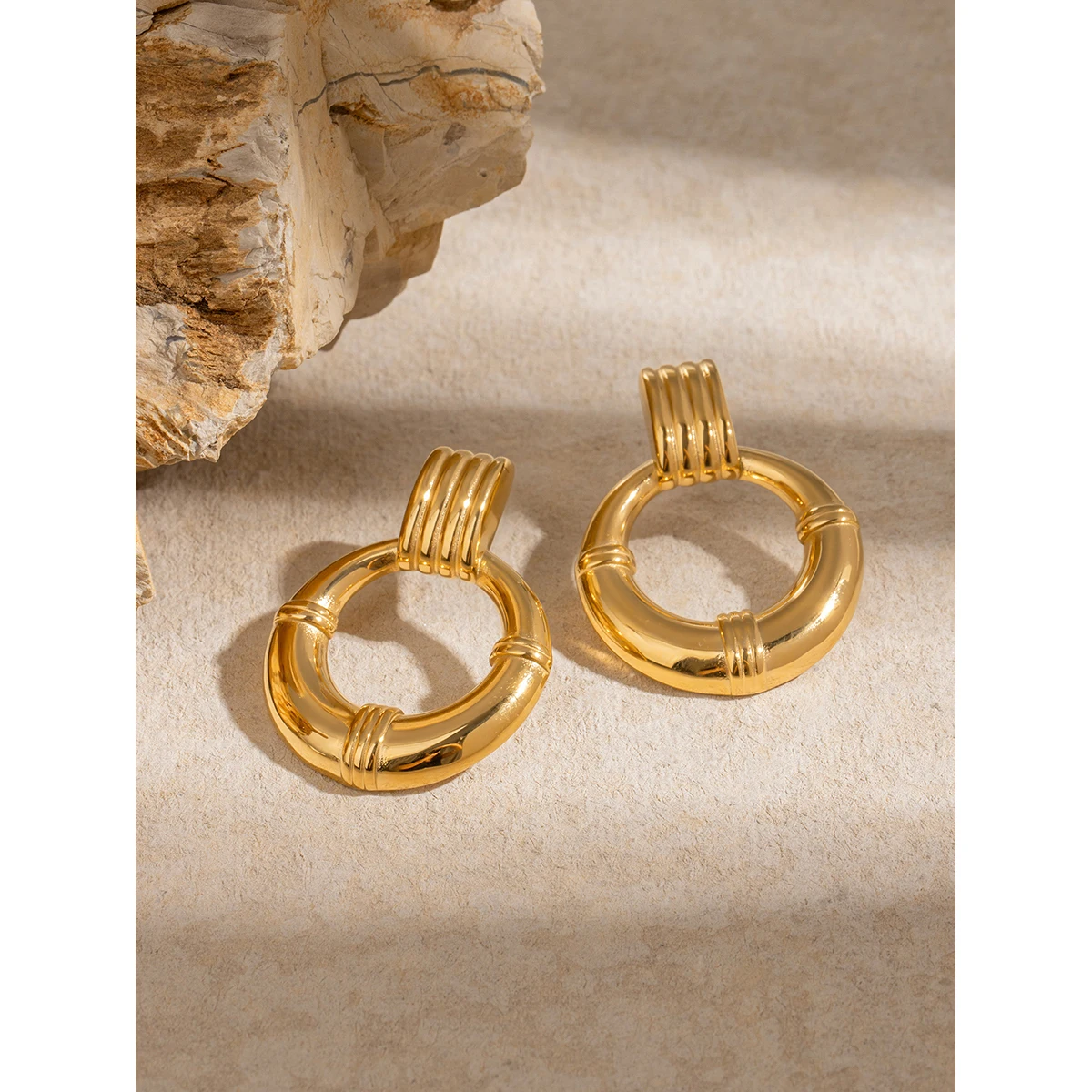 Gold Stainless Steel Geometric Dangle Earrings 4 Gold Stainless Steel Geometric Dangle Earrings - Image 4