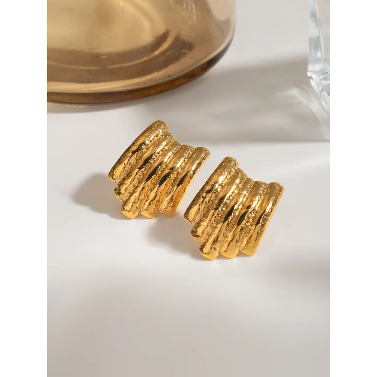 Gold Stainless Steel Geometric Earrings 5 Gold Stainless Steel Geometric Earrings - Image 5