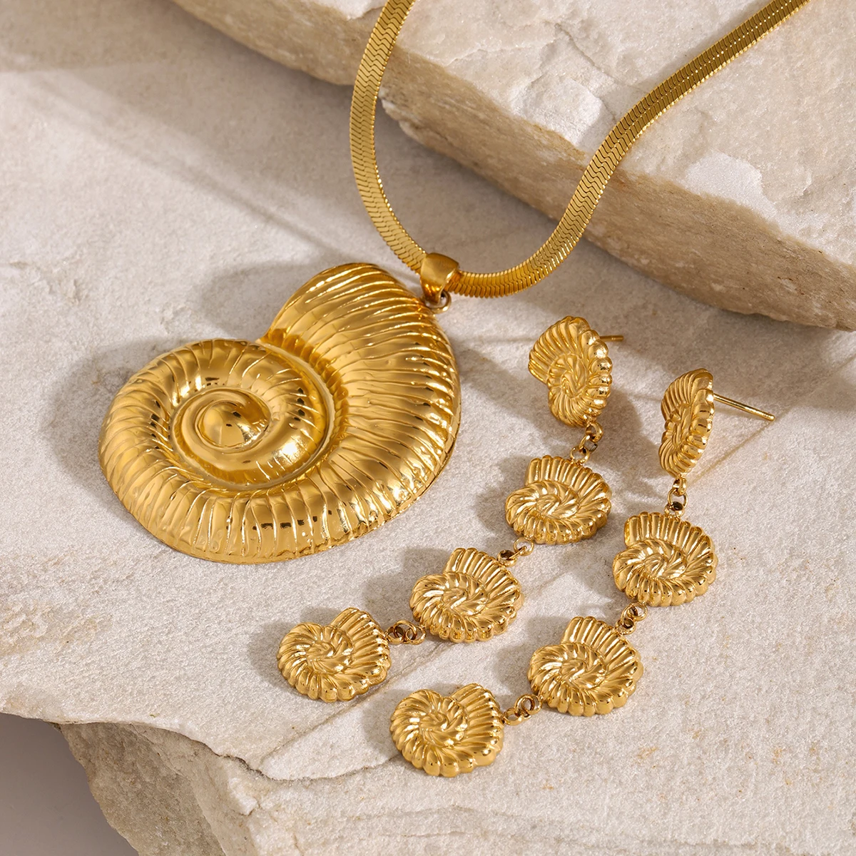 Stainless Steel Gold Conch Drop Earrings 5 Stainless Steel Gold Conch Drop Earrings - Image 5