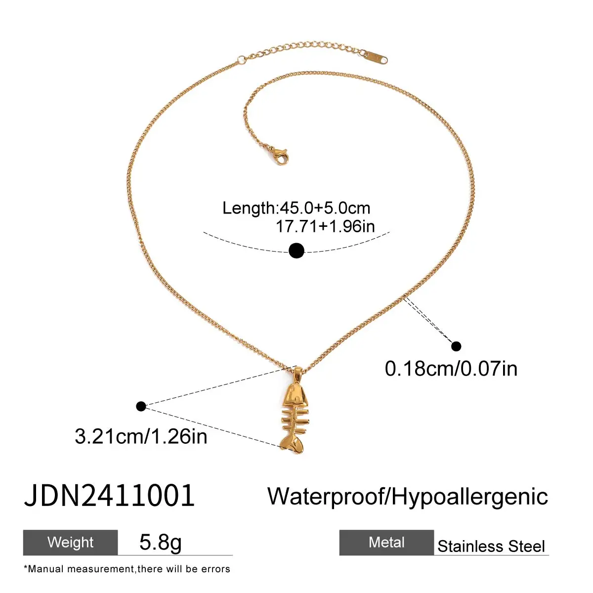 Stainless Steel Fishbone Pendant Necklace 7 Stainless Steel Fishbone Pendant Necklace - Image 7