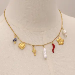 Gold Stainless Steel Mosaic Charm Necklace for Women 8 A5ec257b53b124c63a925bc0b64cca6fea