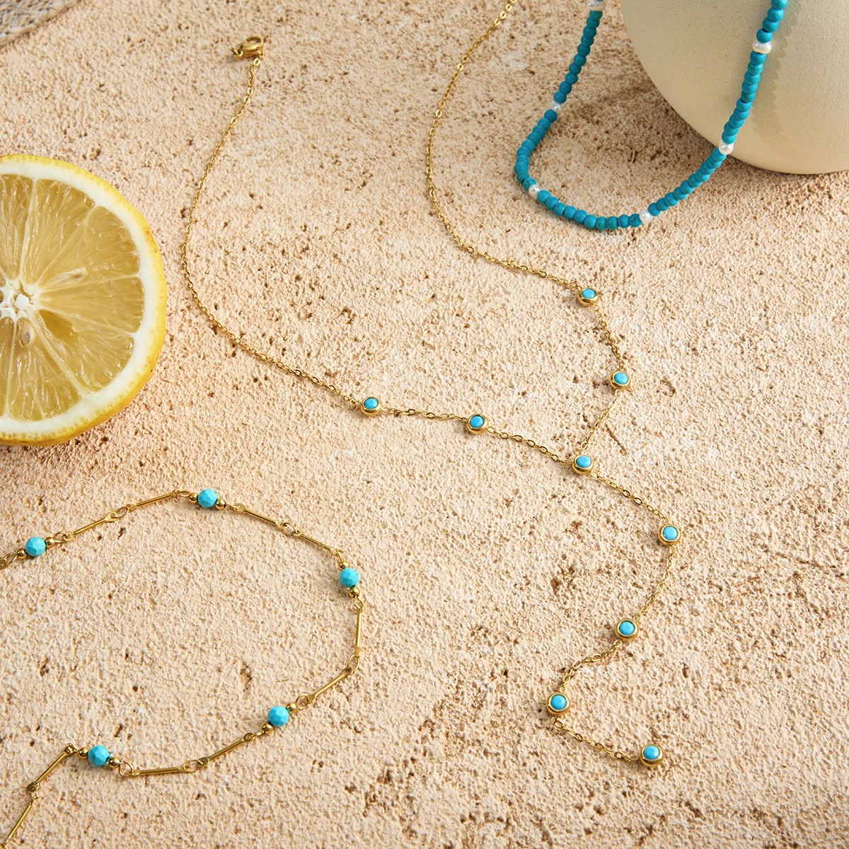 Stainless Steel Turquoise Y-Shaped Necklace 5 Stainless Steel Turquoise Y-Shaped Necklace - Image 5