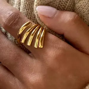 Stainless Steel Geometric Ring with Gold Finish