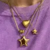 Elegant Gold Layered Stainless Steel Necklace with Star and Hearts