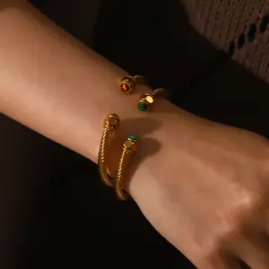 Stainless Steel Green Accent Bangle 9 A70ceae5f389141c88b2148e0e616213dy