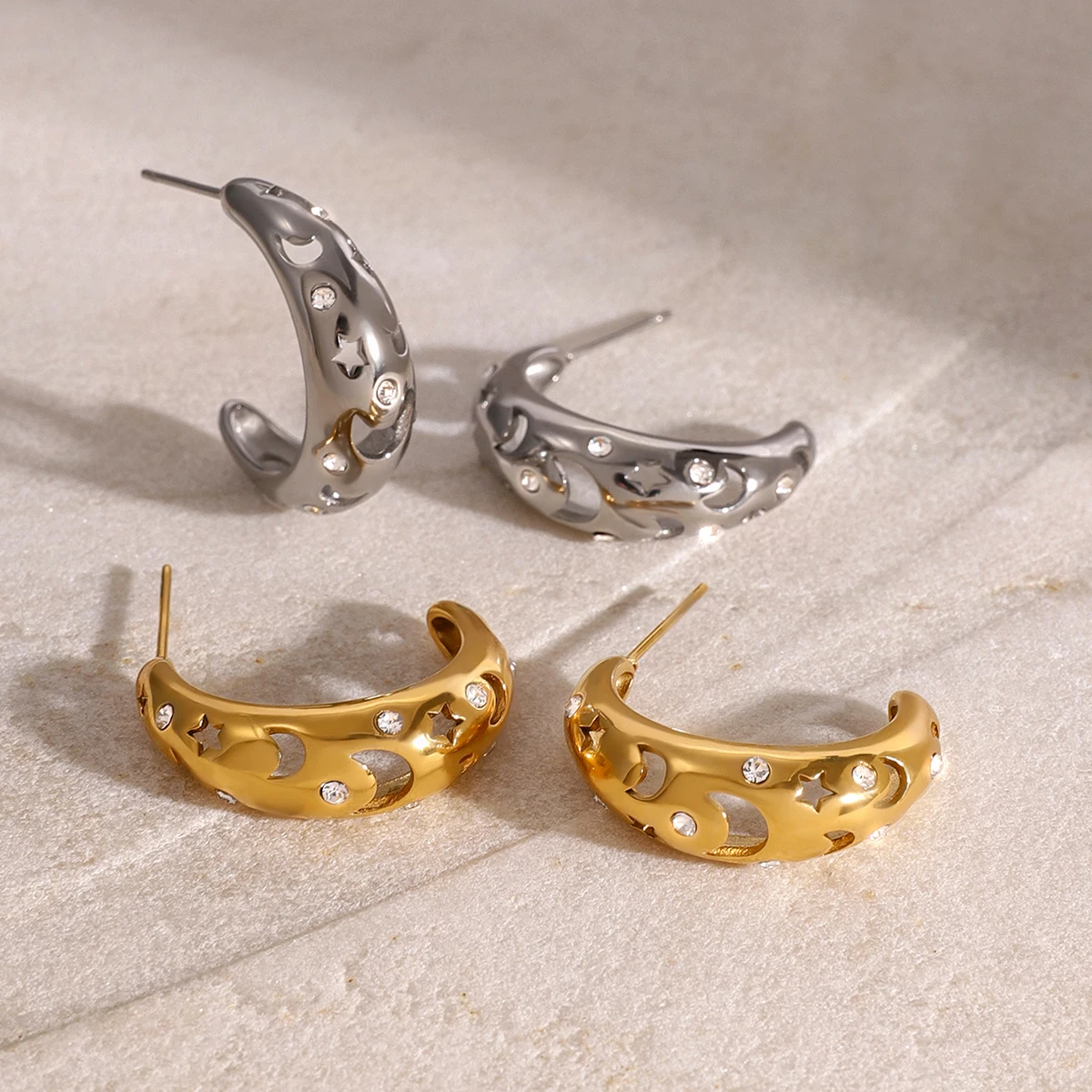 Celestial Stainless Steel Crescent Earrings 1 Celestial Stainless Steel Crescent Earrings