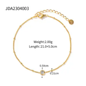 Stainless Steel Gold Anklet with Zircon Accent 10 A71776fb5011d4b82bfd9ee536a6aa485e