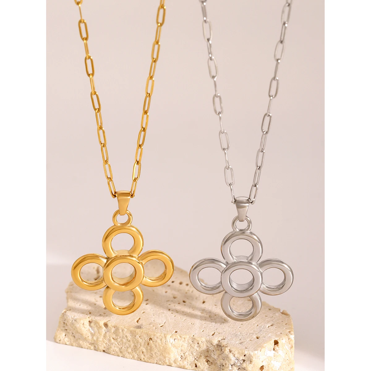 Stainless Steel Floral Pendant Necklace 3 Stainless Steel Floral Pendant Necklace - Image 3