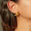 Stainless Steel Gold-Tone Star Earrings for Women