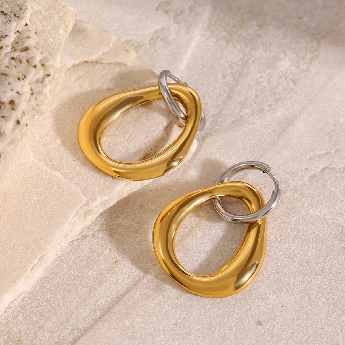 Gold Stainless Steel Irregular Earrings 4 Gold Stainless Steel Irregular Earrings - Image 4