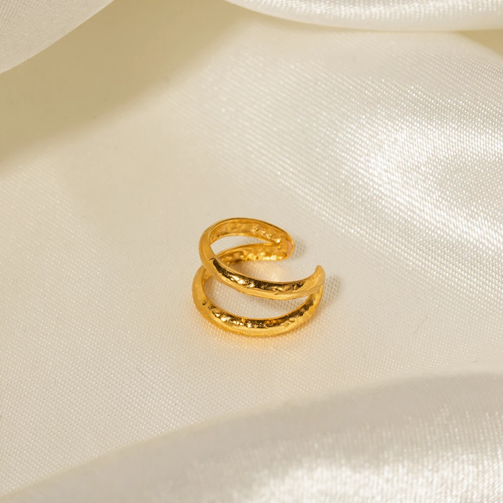 Gold Stainless Steel Double Circular Earrings 4 Gold Stainless Steel Double Circular Earrings - Image 4