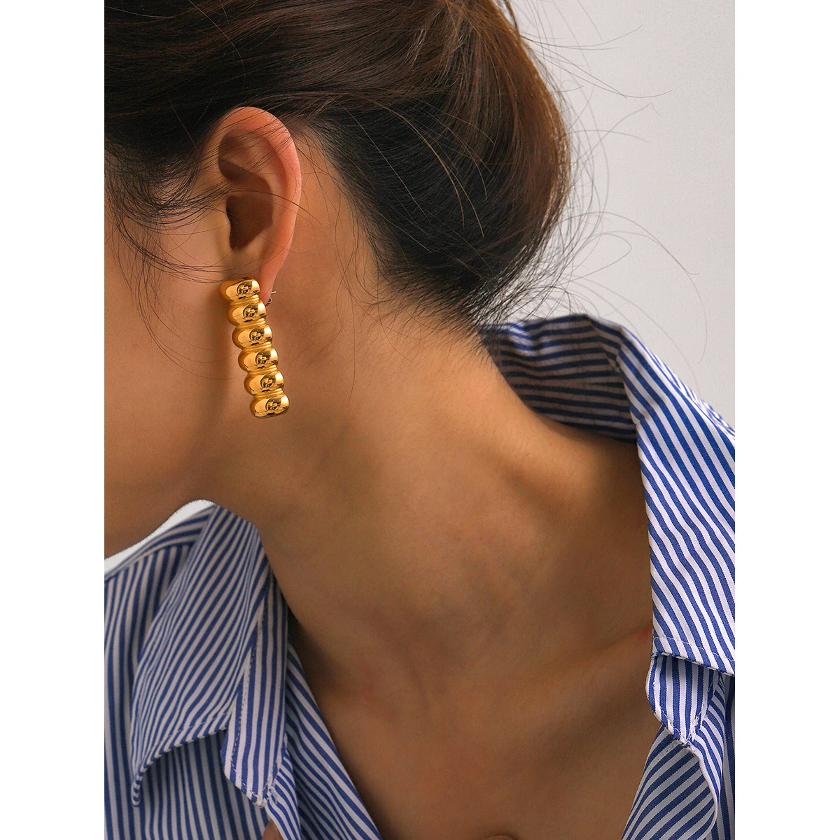 Stainless Steel Gold Drop Earrings 2 Stainless Steel Gold Drop Earrings - Image 2