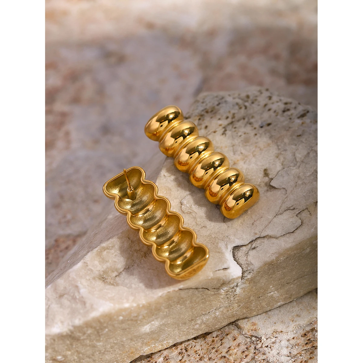 Stainless Steel Gold Drop Earrings 5 Stainless Steel Gold Drop Earrings - Image 5