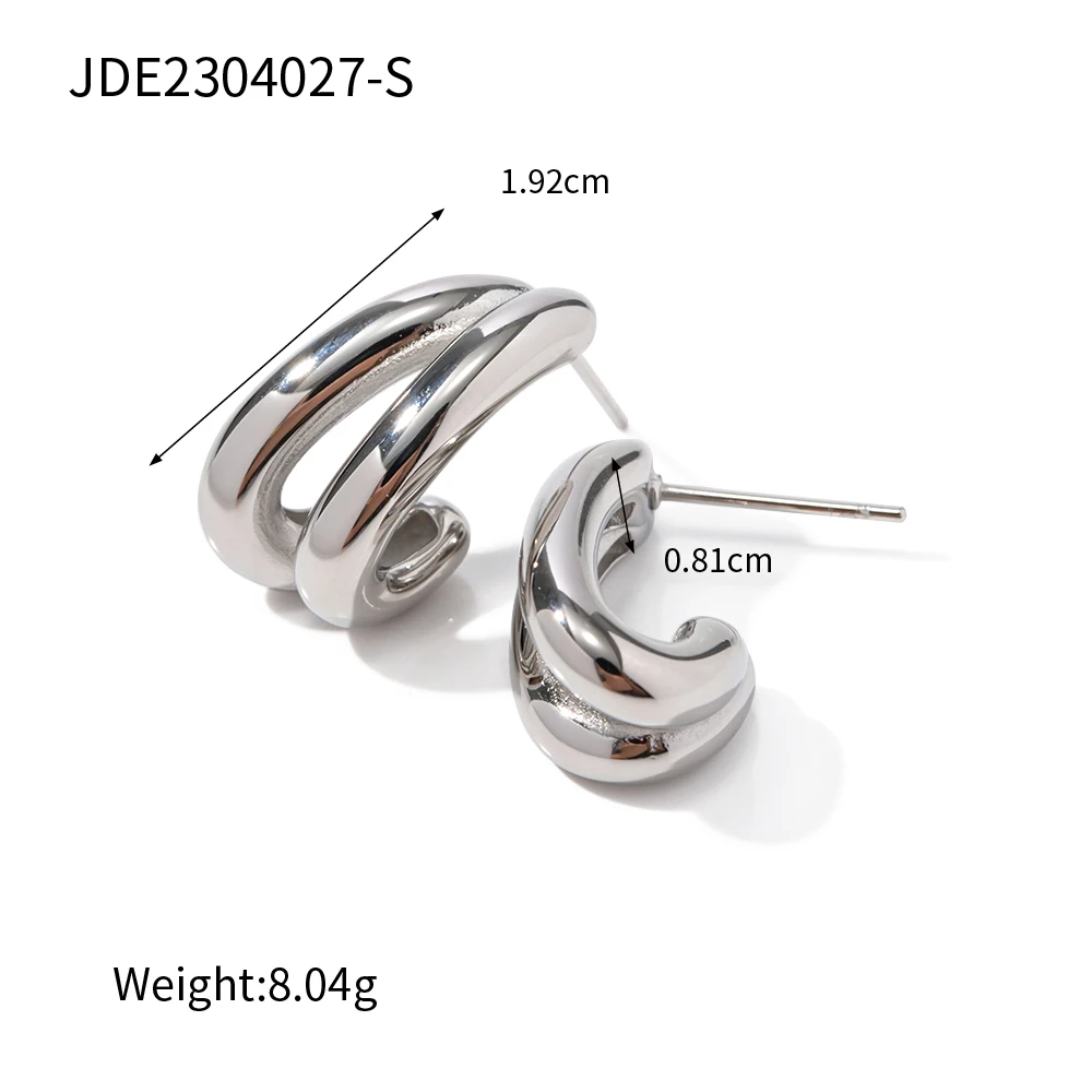 Stainless Steel Double-Layer CC Hoop Earrings 4 Stainless Steel Double-Layer CC Hoop Earrings - Image 4