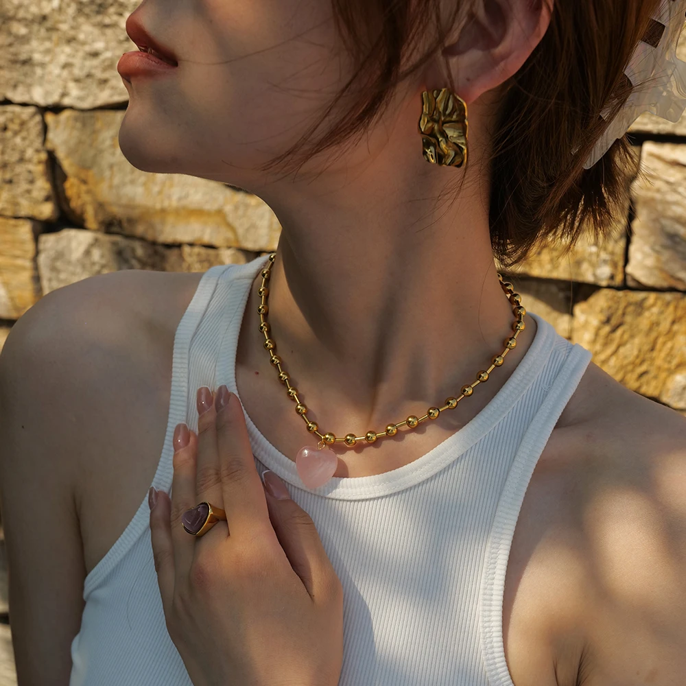 Elegant Stainless Steel Gold Heart Necklace 5 Elegant Stainless Steel Gold Heart Necklace - Image 5